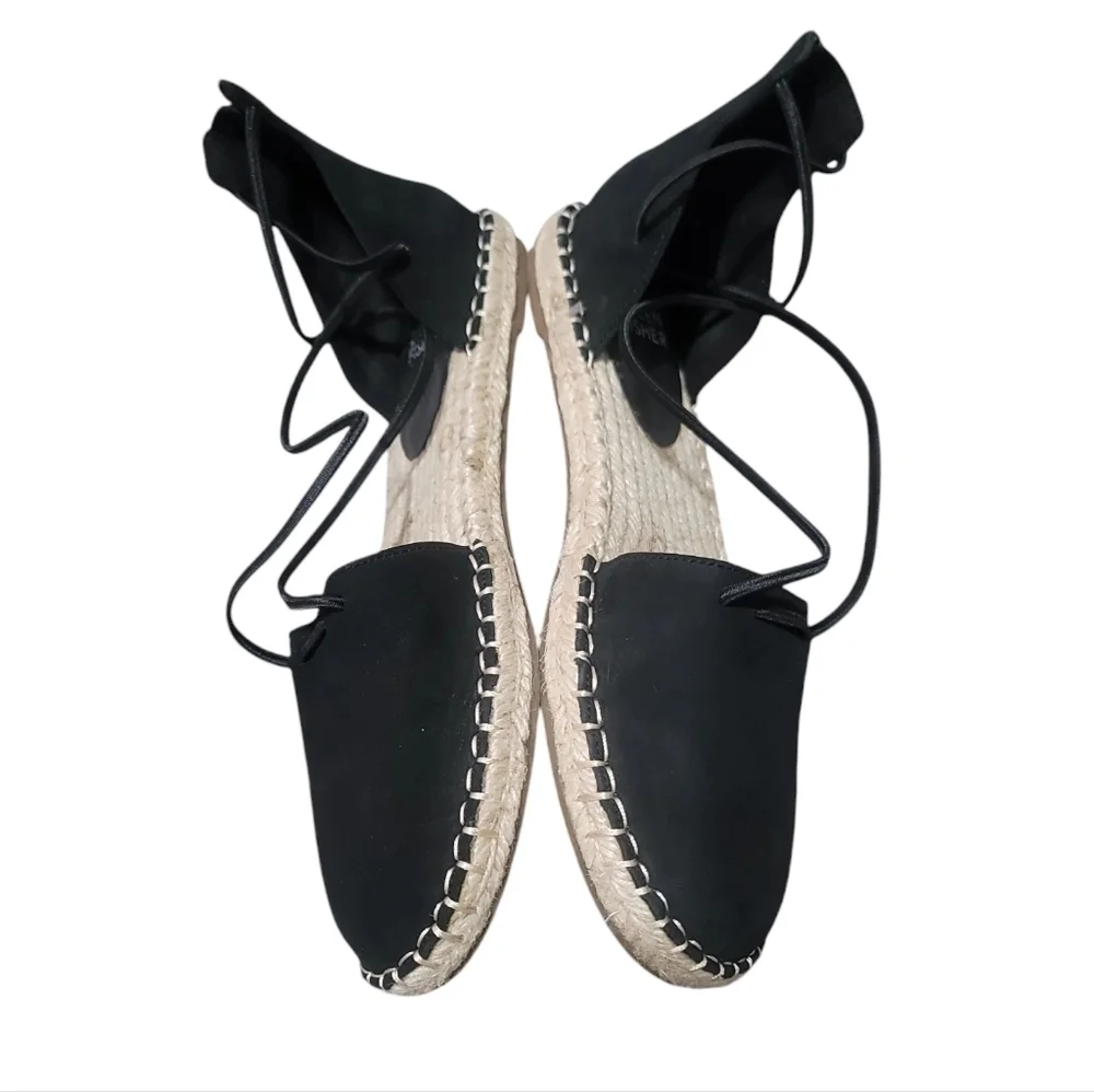 Eileen Fisher Womens Lace Espadrille Flat Sandals Black Nubuck Closed Toe 6.5
